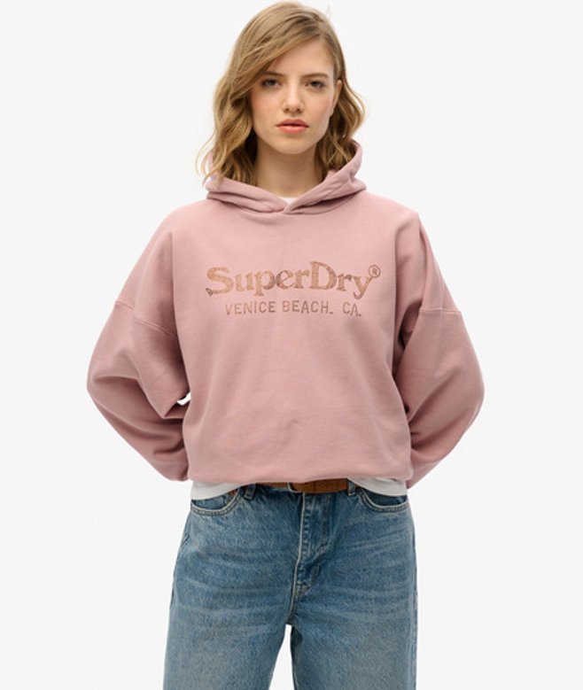 Superdry Venue Metallic Hoodie met Relaxte Pasvorm Pink