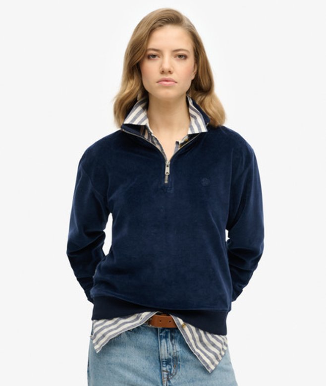 Damen Velour-oberteil mit Halblangem Reißverschluss - Größe: 36 - Superdry - Modalova