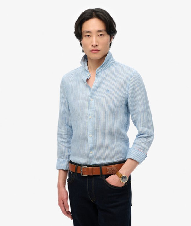 Linnen Vacation Overhemd met Borduursel Blauw Grootte: Xxl afbeelding