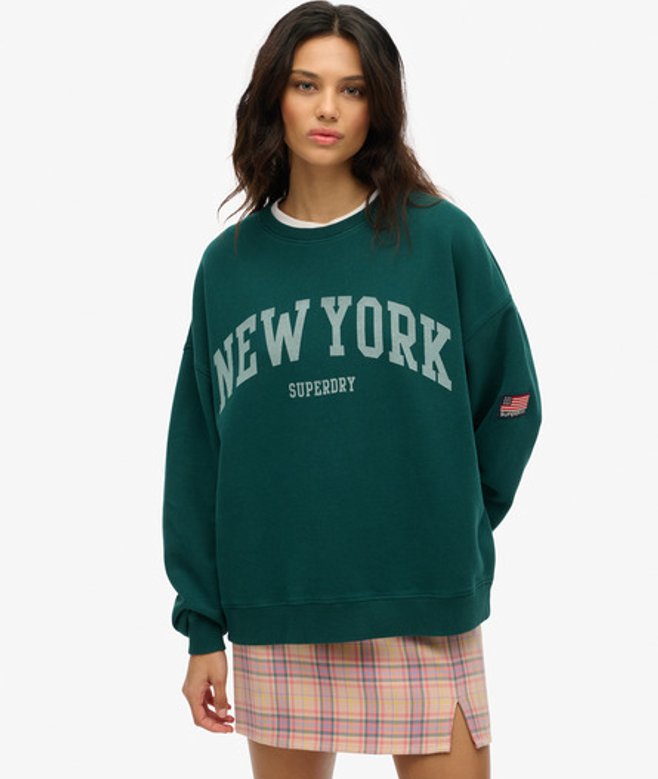 Superdry Athletic Essentials Oversized Sweatshirt met Ronde Hals Groen
