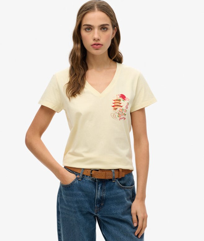 Suika Metallic Relaxed T-shirt met V-hals Crème Grootte: 34 afbeelding