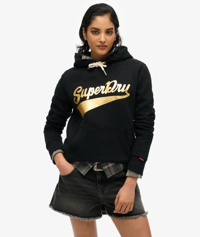 Image of Superdry Women's Super Athletics Hoodie Black - Size: 16 female 16 Black
