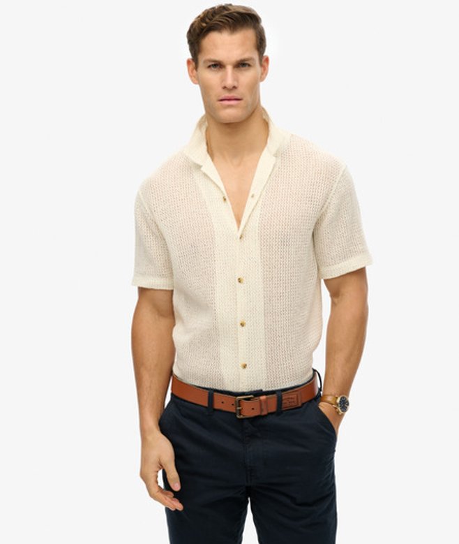 Superdry Men's Knitted Texture Shirt Cream / Ecru Texture - Size: L