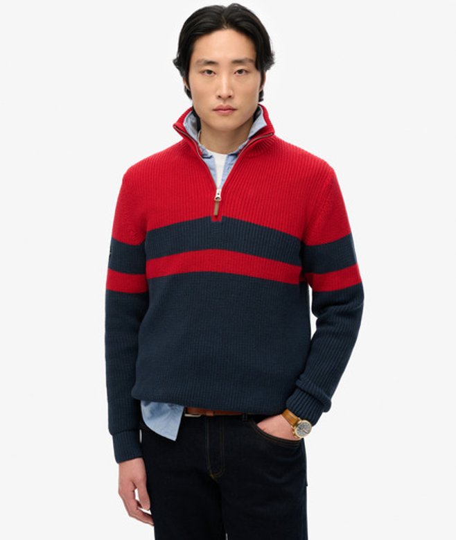 Men's Gestreifter Baumwollpullover mit Halbem Reißverschluss - Größe: XL - Superdry - Modalova