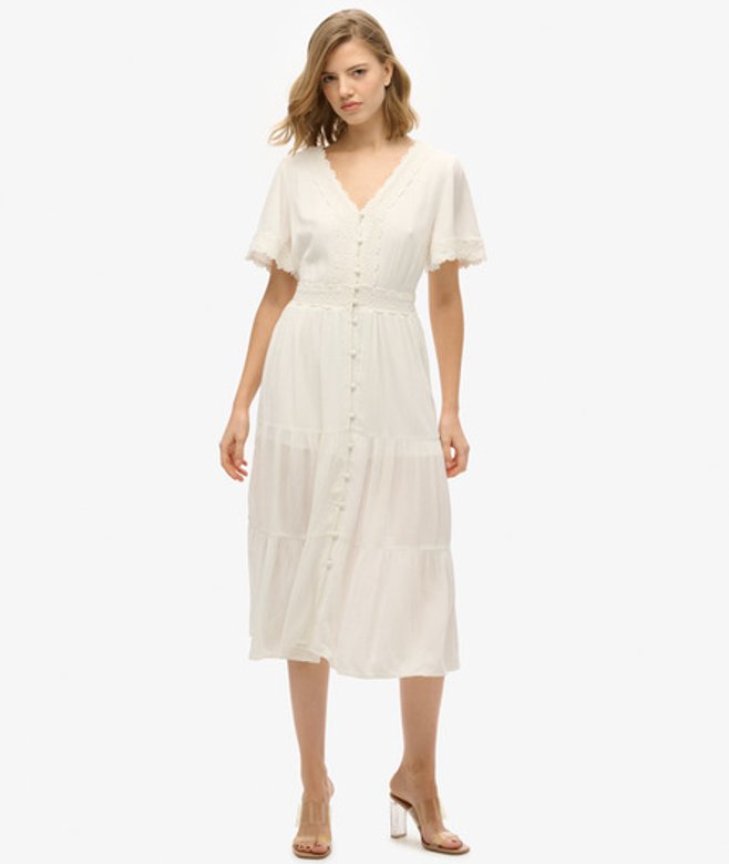 Superdry Ibiza Midi-jurk met Korte Mouwen White