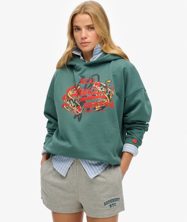 Tokyo Hoodie met Vintage Logo en Relaxte Pasvorm Groen Grootte: 36 afbeelding
