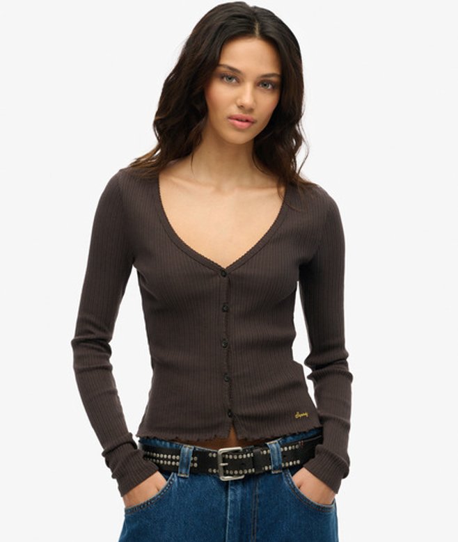 Essential top met Knopen en Lange Mouwen Bruin Grootte: 38 afbeelding