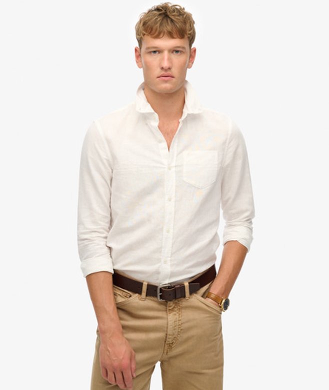 Superdry Men's Cotton Linen Long Sleeve Shirt White / Optic - Size: Xxxl