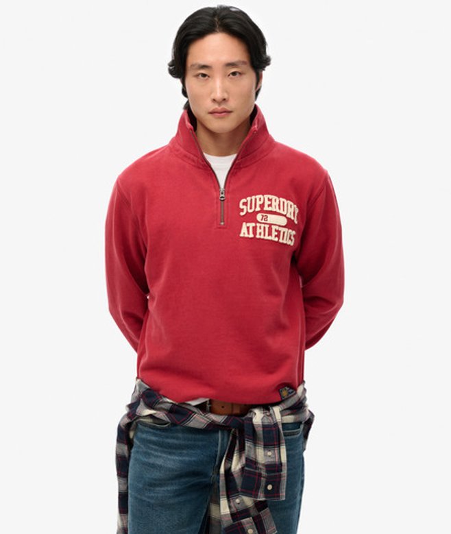 Superdry Vintage Athletic Sweatshirt met Halve Ritssluiting Red