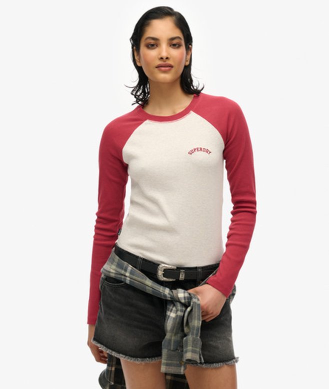 Essential Geribde Baseballtop met Logo en Lange Mouwen