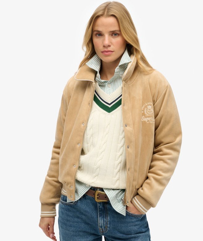 Superdry Women's Country Club Jersey Bomber Beige / Shaker Beige