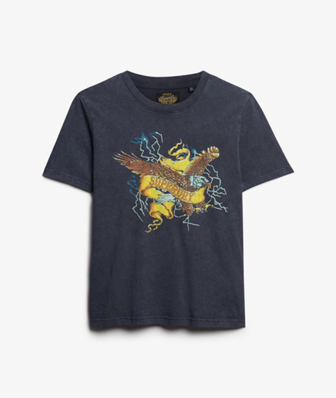 Superdry Damen Locker Geschnittenes T-shirt mit Biker-rock-grafik Dunkelgrau