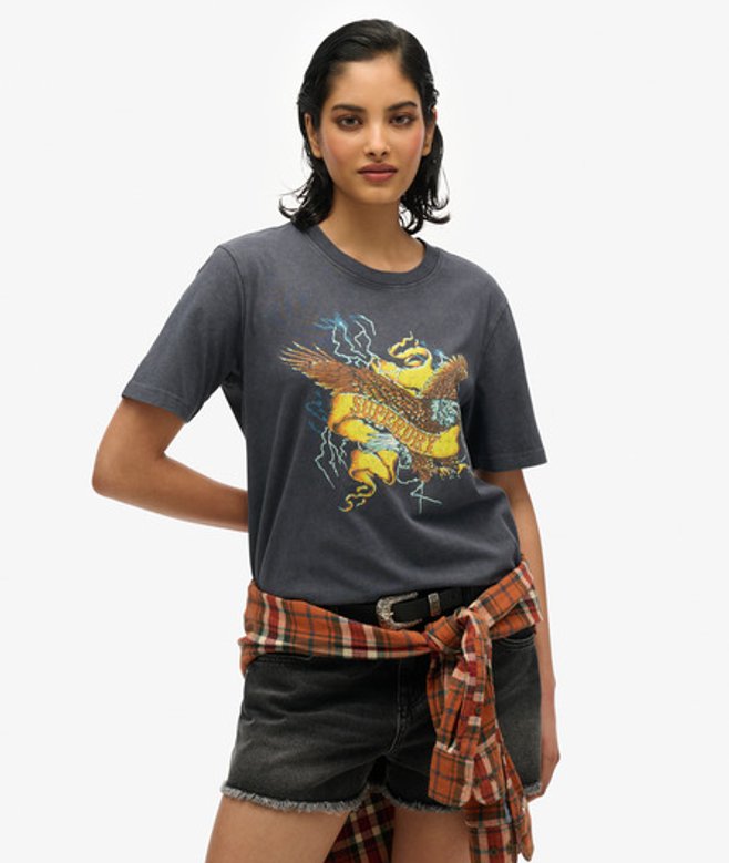 Biker Rock Relaxed T-shirt met Print Donkergrijs Grootte: 40 afbeelding