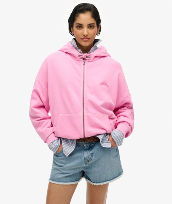 Superdry Essential Logo Hoodie met Rits Pink