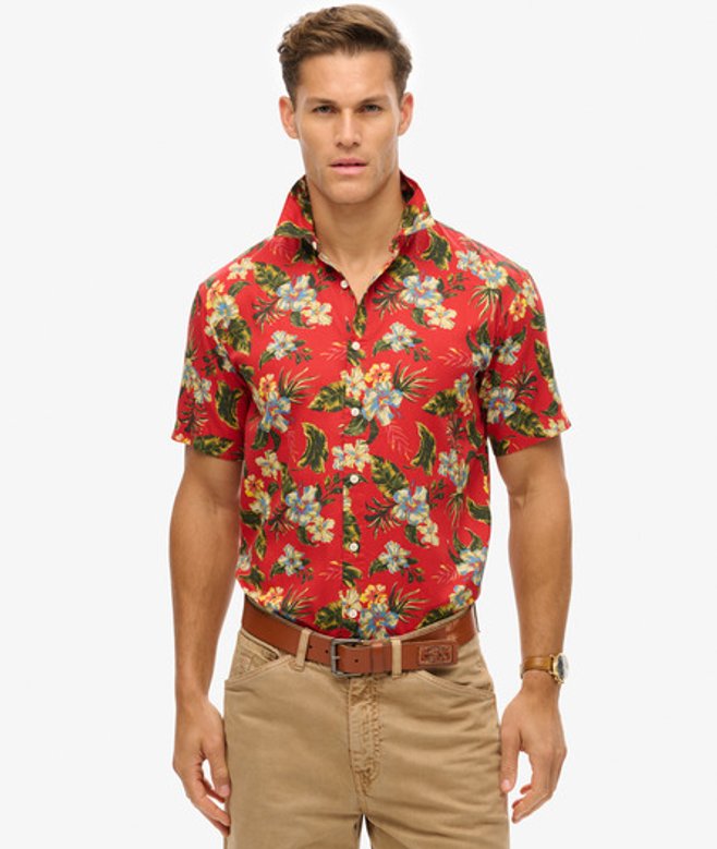 Superdry Men's Hawaiian Printed Shirt Red / Botanical Red - Size: M