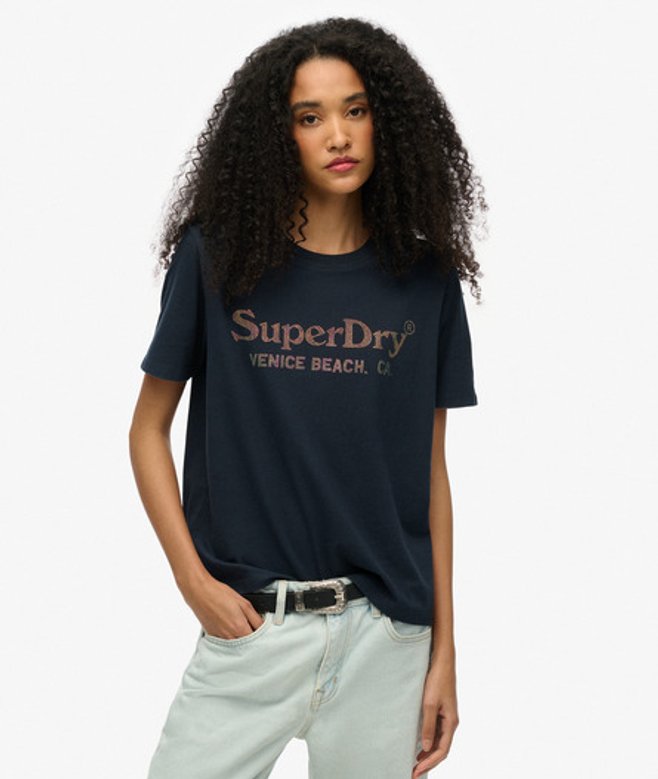 Women's Venue Metallic Relaxed T-shirt Navy / Eclipse Navy - Size: 6 - Superdry - Modalova