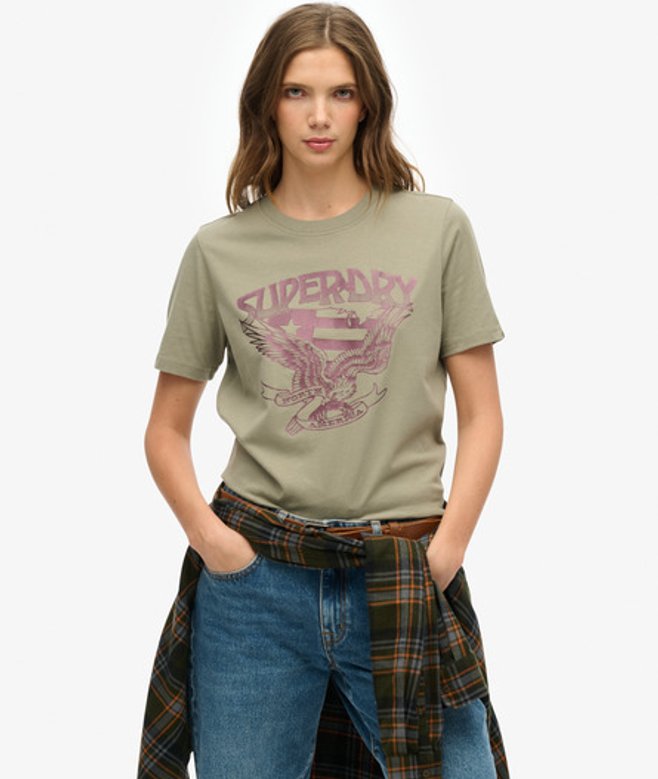 Superdry Women's American Eagle T-shirt Khaki / Light Khaki Green