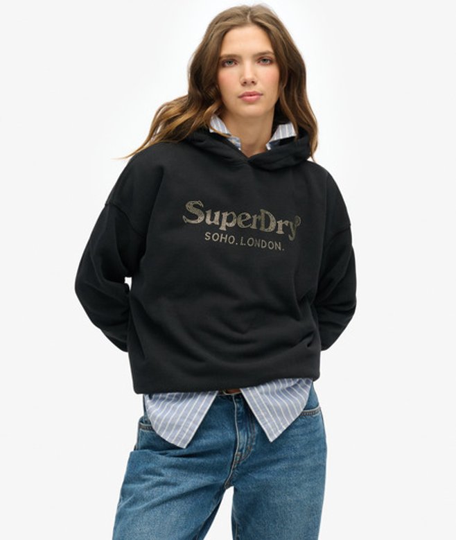Damen Baumwolle Logo Lässiges Venue Hoodie in Metallic-Optik, - Größe: 34 - Superdry - Modalova