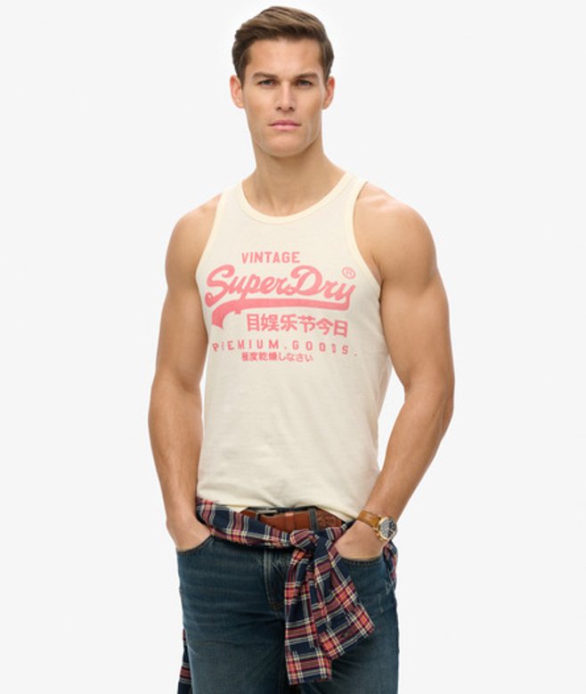 Superdry Men's Classic Vintage Logo Heritage Vest Top Cream - Size: M