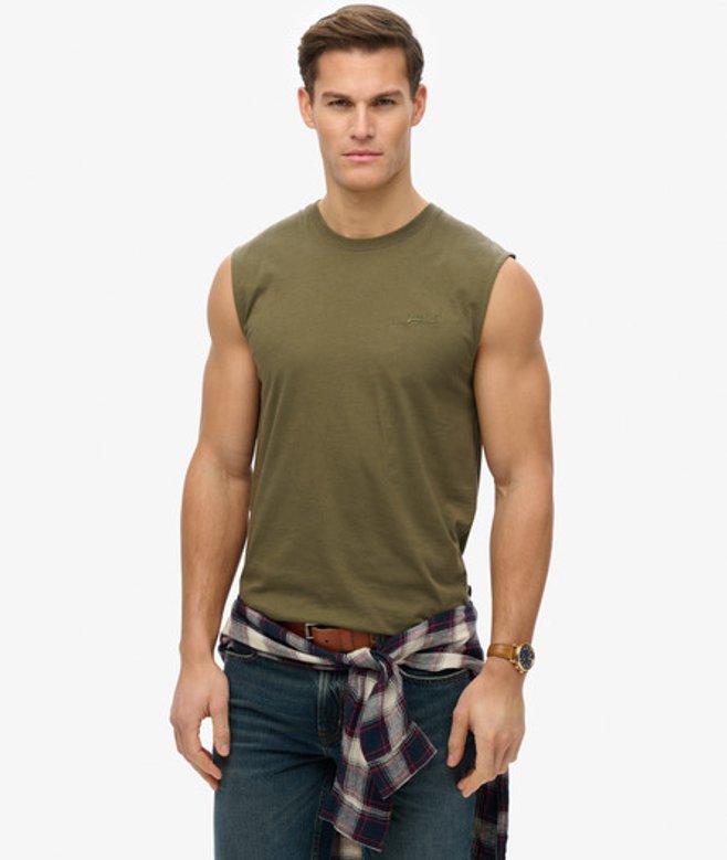 Superdry Men's Organic Cotton Essential Logo Tank Top Green / Olive Night Green