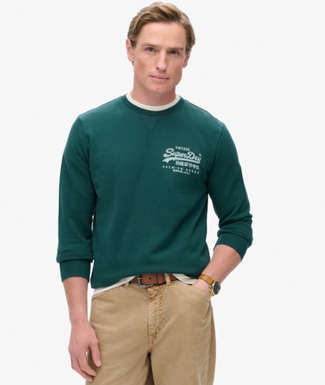 Superdry Classic Heritage Sweatshirt met Vintage Logo op de Borst Groen