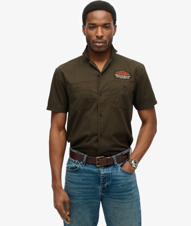Superdry Mechanic Overhemd met Korte Mouwen Green