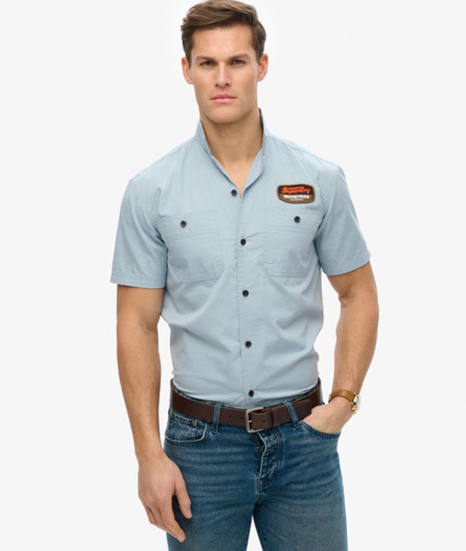 Superdry Mechanic Overhemd met Korte Mouwen Blue