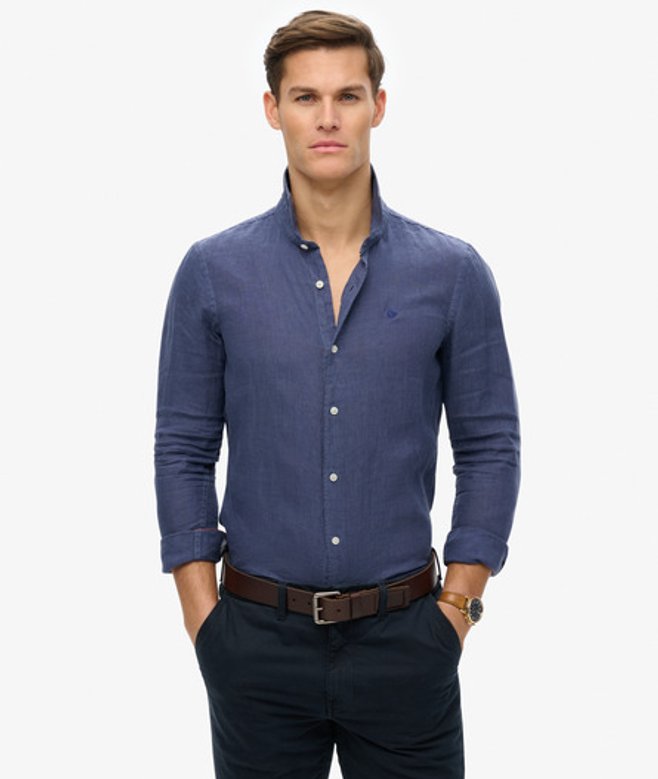 Linnen Vacation Overhemd met Borduursel Blauw Grootte: S afbeelding