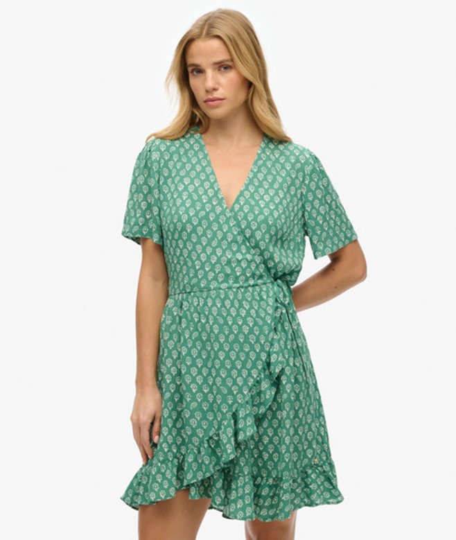 Damen Kurzärmeliges, Bedrucktes Mini-wickelkleid - Größe: 42 - Superdry - Modalova