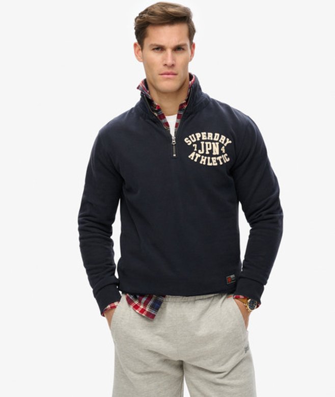Superdry Vintage Athletic Sweatshirt met Halve Ritssluiting Blauw