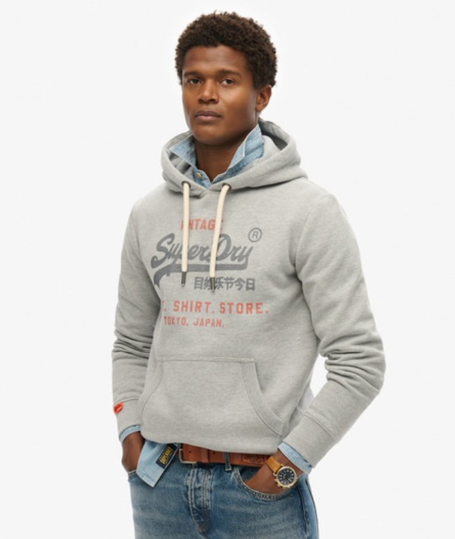 Superdry Heritage Hoodie met Vintage Logo en Relaxte Pasvorm Grijs