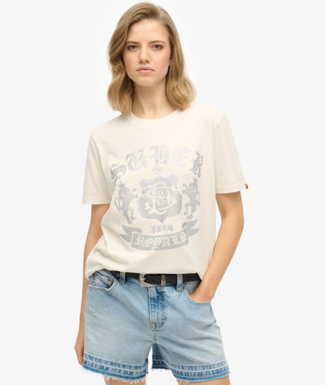 Damen Locker Geschnittenes T-shirt mit Verzierung im College-stil - Größe: 42 - Superdry - Modalova
