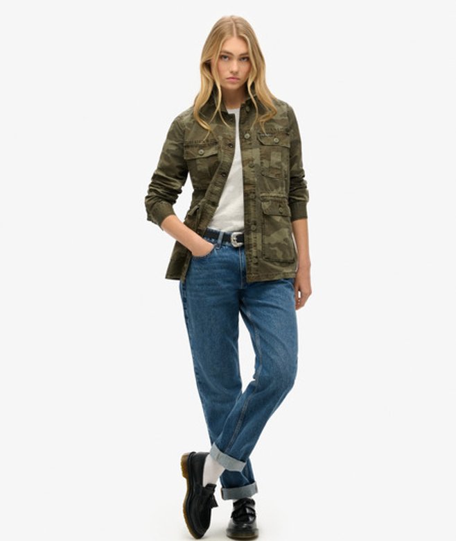 Superdry Women's Embroidered Military Field Jacket Khaki / Sun Bleached Camo
