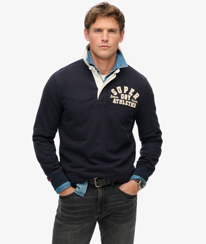 Vintage Athletic Rugbyshirt Blauw Grootte: S afbeelding