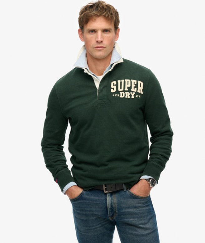 Superdry Men's Vintage Athletic Rugby Shirt Green / Academy Green - Size: L