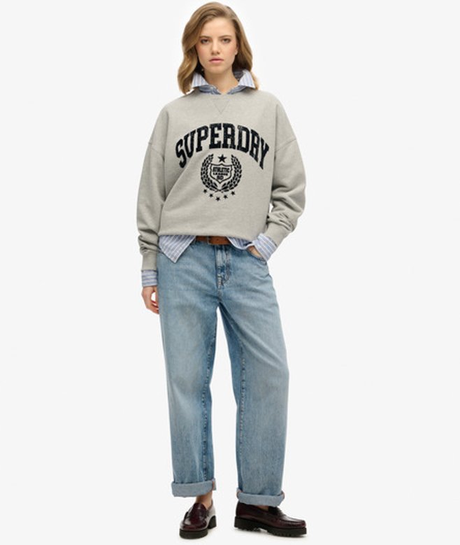 Superdry & Co Women's Athletic Relaxed Flock Sweatshirt Grey / Grey Marl