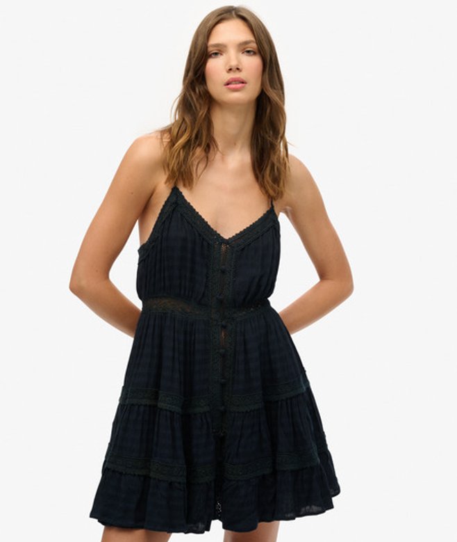Alana Cami Jurk met Kanten Rand Blauw Grootte: 44 afbeelding