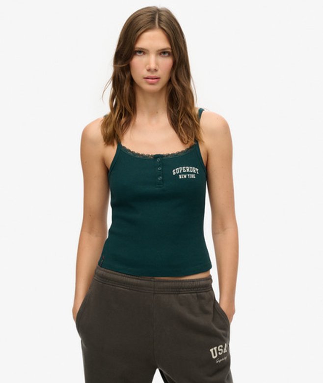 Athletic Essentials Camitop met Knopen en Borduursel Groen Grootte: 40 afbeelding