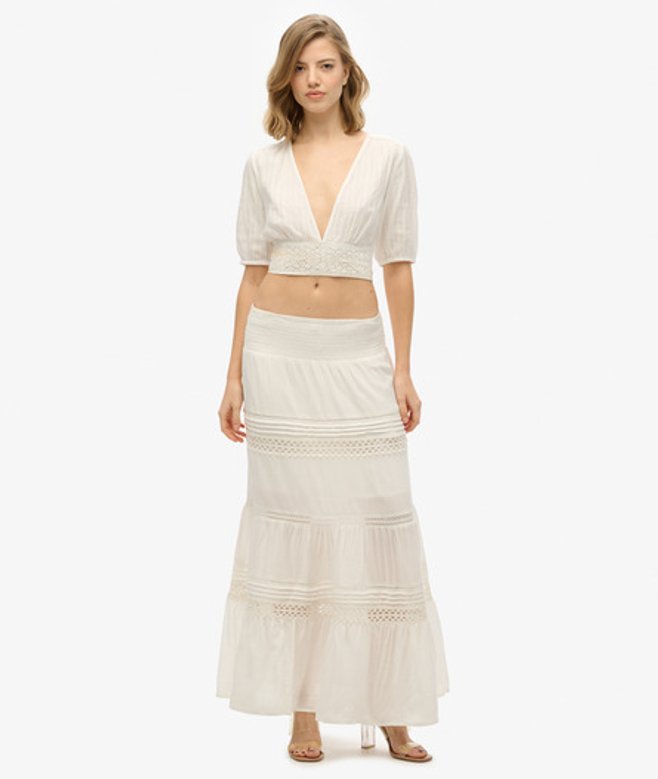 Superdry Women’s Ibiza Lace Mix Maxi Skirt White