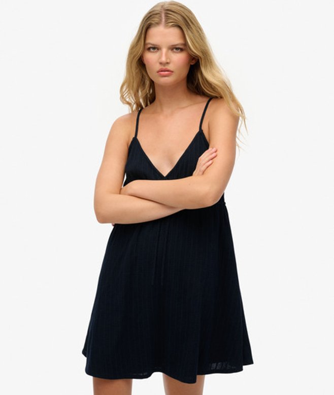 Geweven Cami Mini-jurk met Textuur Blauw Grootte: 38 afbeelding