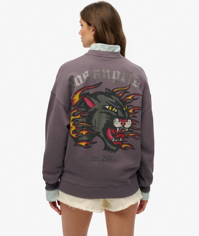 Old School Tattoo Oversized Sweatshirt met Ronde Hals Grijs Grootte: 36 afbeelding