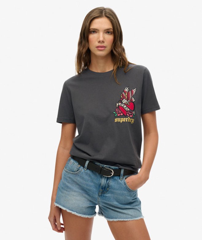 Damen Lässiges T-shirt im Old-school-stil mit Tattoo-print - Größe: 38 - Superdry - Modalova