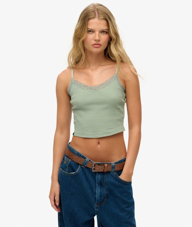 Kort Athletic Essentials Camitopje met Kanten Rand Groen Grootte: 34-36 afbeelding