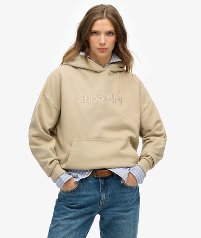 Hoodie met Oversized Pasvorm en Geborduurd Core Logo Beige Grootte: 44 afbeelding