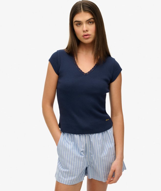 Superdry Women's Essential Lace Trim Top Navy / Richest Navy