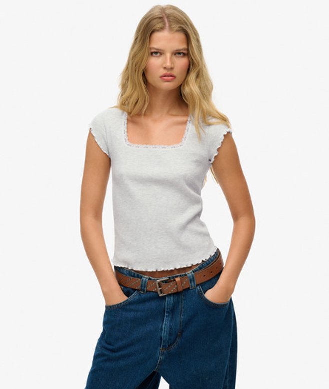 Essential T-shirt met Vierkante Hals en Korte Mouwen Lichtgrijs Grootte: 44 afbeelding