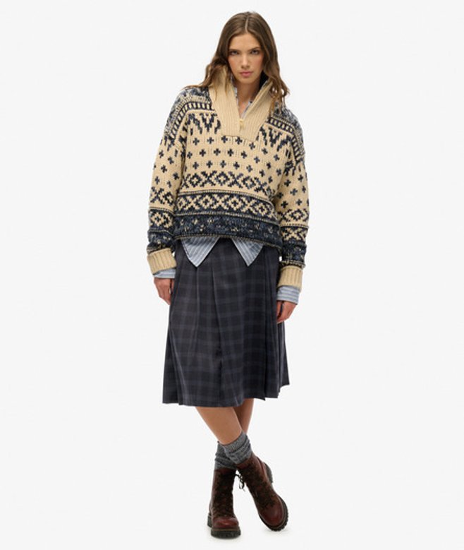 Women's Check Pleated Midi Skirt / Charcoal Check - Size: 14 - Superdry - Modalova