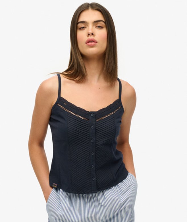 Superdry Women's Lace Button Through Cami Top Navy / Eclipse Navy