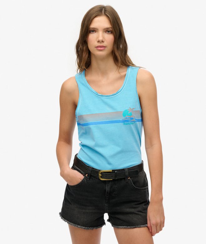 Outdoor Gestreepte Tanktop met Laag Uitgesneden Ronde Hals Blue Grootte: 42 afbeelding