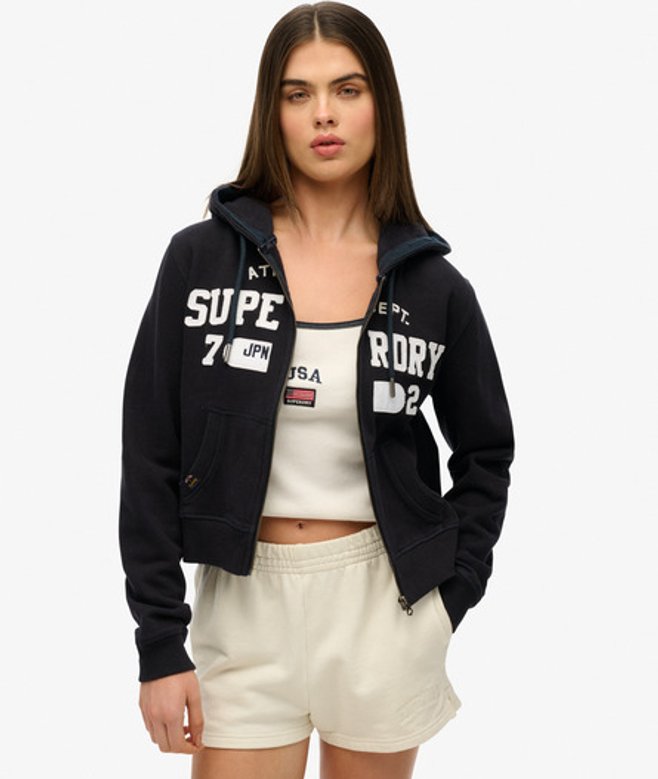 Women's Athletic Essentials Relaxed Cropped Zip Hoodie / Eclipse - Size: 12 - Superdry - Modalova